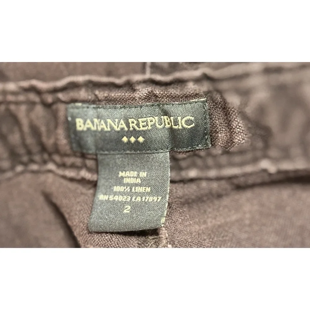 Banana Republic Wide Leg 100% Linen Pants Women's Size 2 Brown Braided Accent